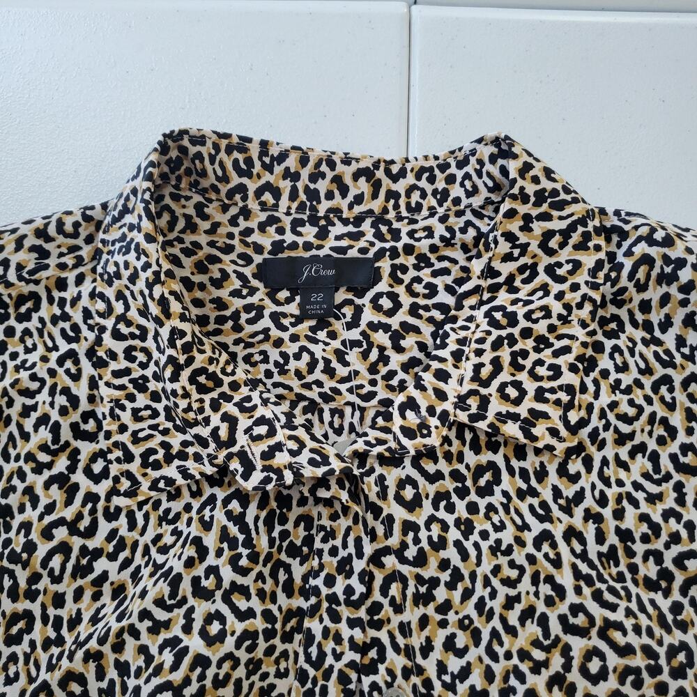 J Crew Shirt Womens 22 Brown Black Leopard Animal Print Silk Button Front J8152 - Picture 9 of 10